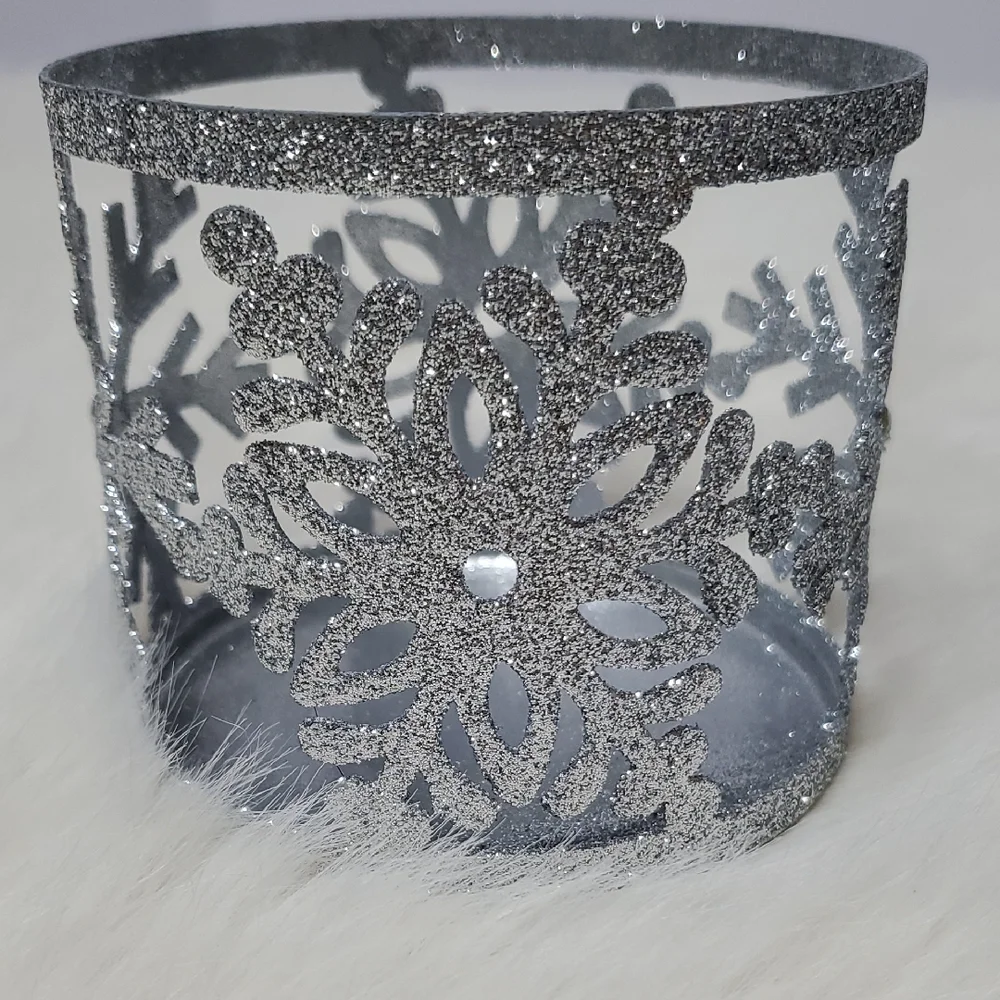 Silver Glitter Snowflake Candle Holders Set of 2 Holiday Winter